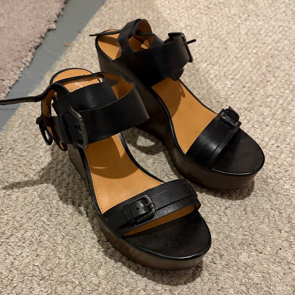Franco Sarto Black Leather Platform Ankle-Strap Sandals